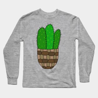 Cute Cactus Design #153: Mexican Pincushion Cactus In A Basket Pot Long Sleeve T-Shirt